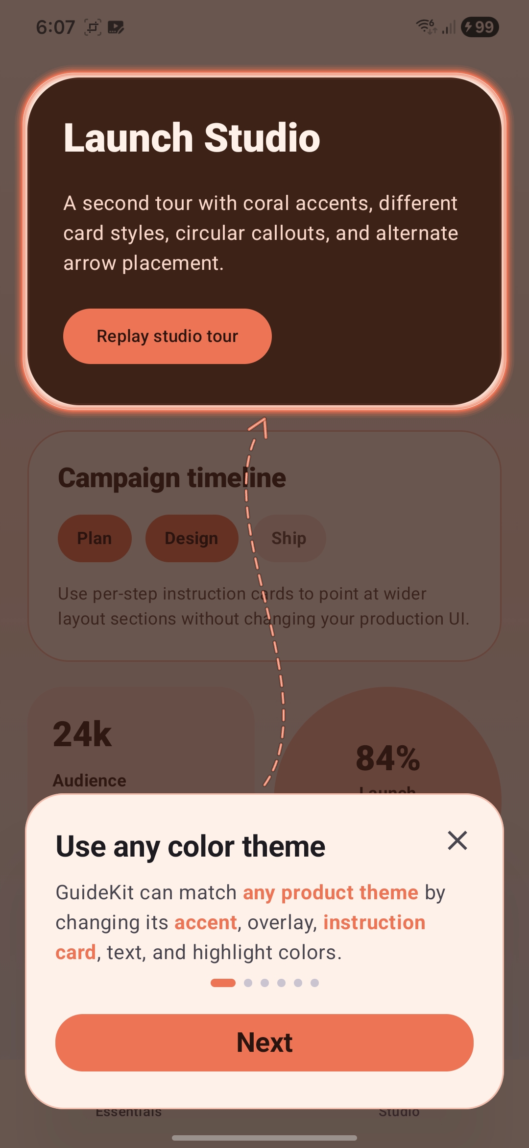 GuideKit Studio screen using a coral color theme